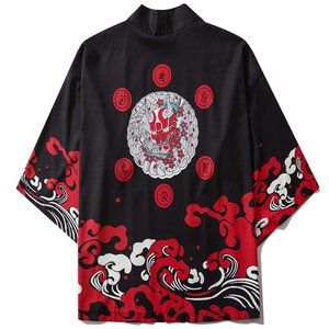 Summer Unisex Kimono Japanese Streetwear Devil Graphic Kimono Shirt Tee yc-6040